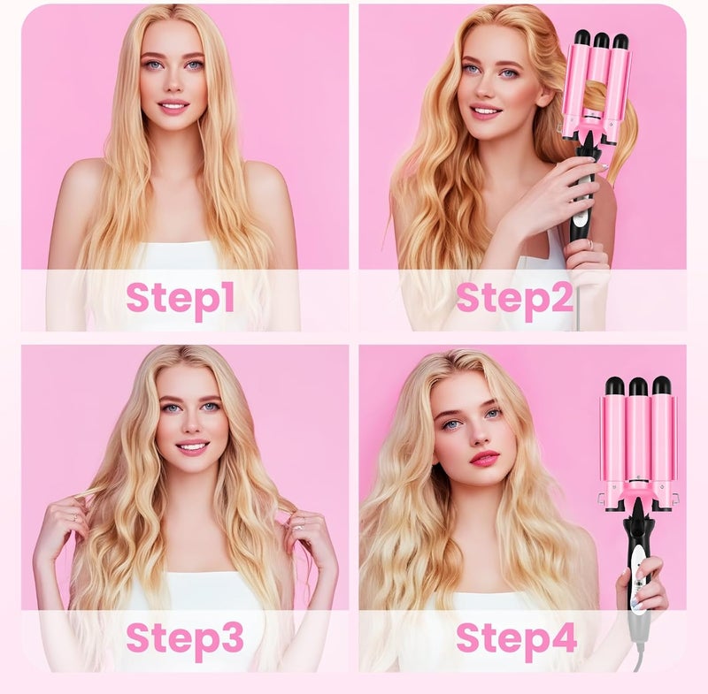 CLSYBelize 3 Barrel Curling Iron - Crimper Hair Tool 1" Ceramic Hair Crimper & Crimping Iron | Triple Barrel Hair Waver for Women Beach Waves, Dual Voltage, 2 Temp Settings - Image 2